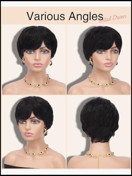 Short Pixie Cut Wig 100% Human Hair Glueless Layered Natural Look Heat Style